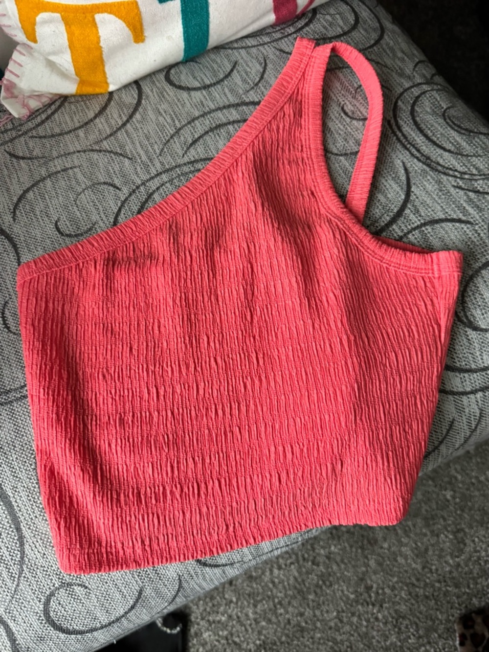American Eagle Outfitters One-Shoulder Coral Crop Top